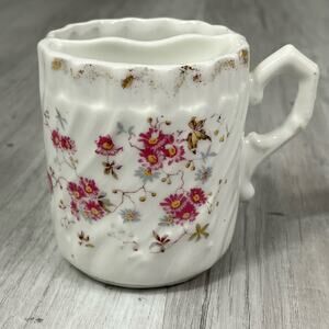 Antique Floral Shaving Scuttle Mug Delicate Flower Design Diagonal Swirl Texture